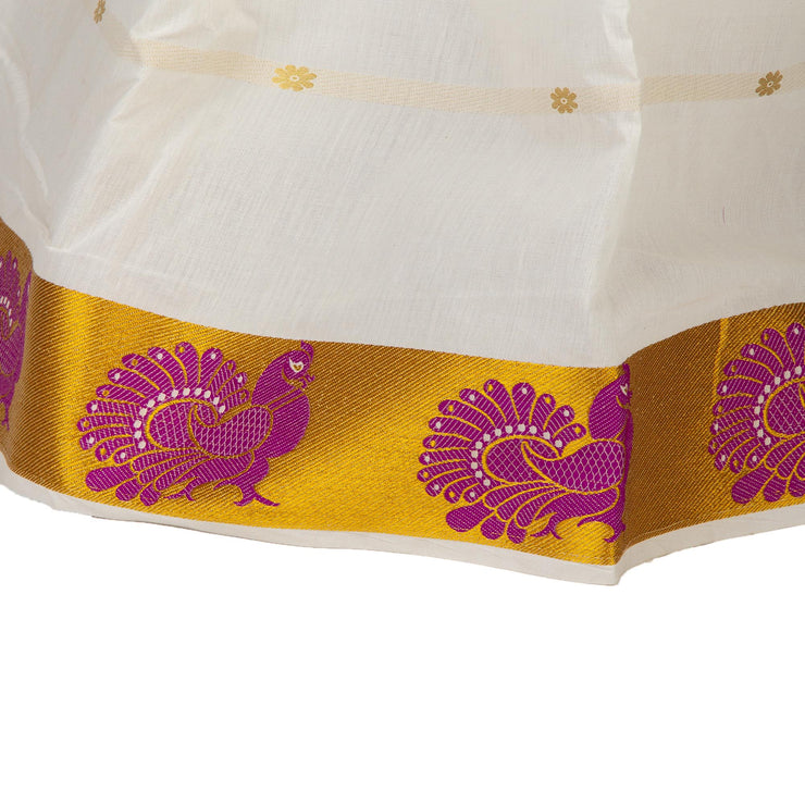 Kuberan White Gold Cotton Silk Readymade Pavada