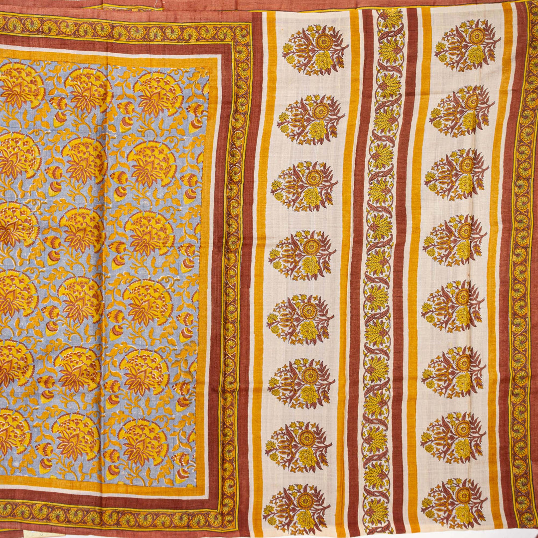 Kuberan Brown Grey Tussar Pure Silk Saree