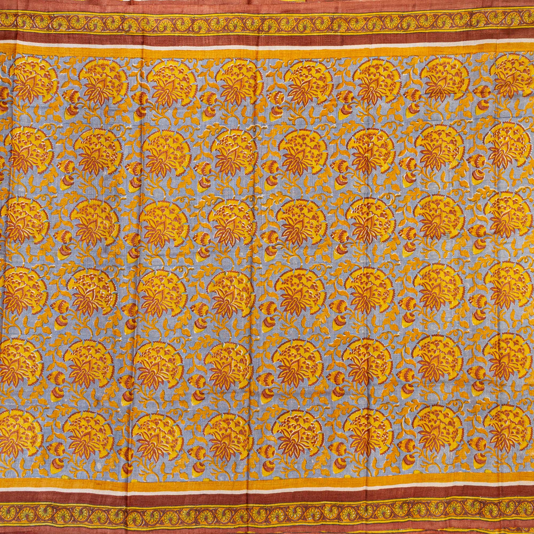 Kuberan Brown Grey Tussar Pure Silk Saree