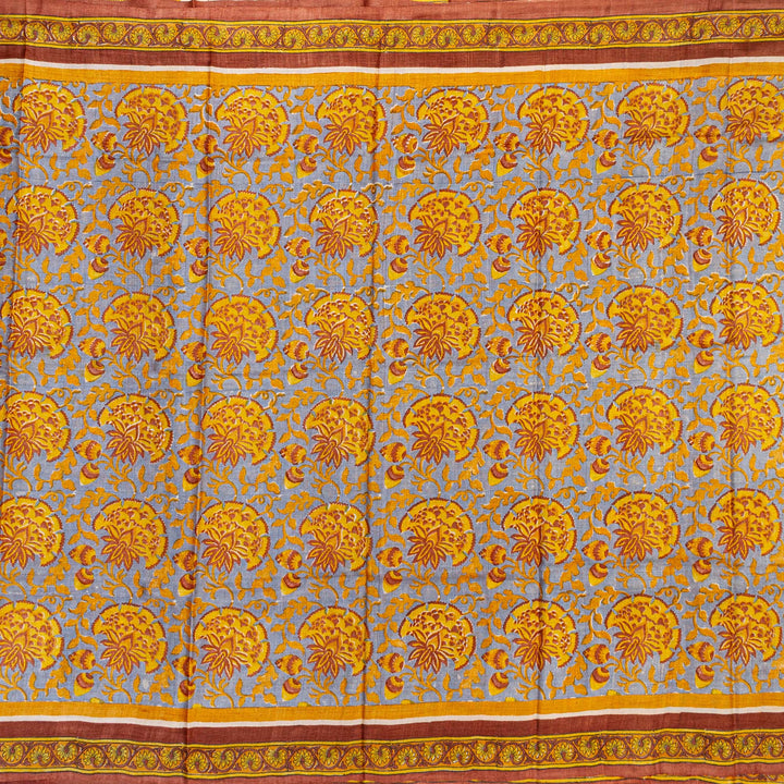 Kuberan Brown Grey Tussar Pure Silk Saree