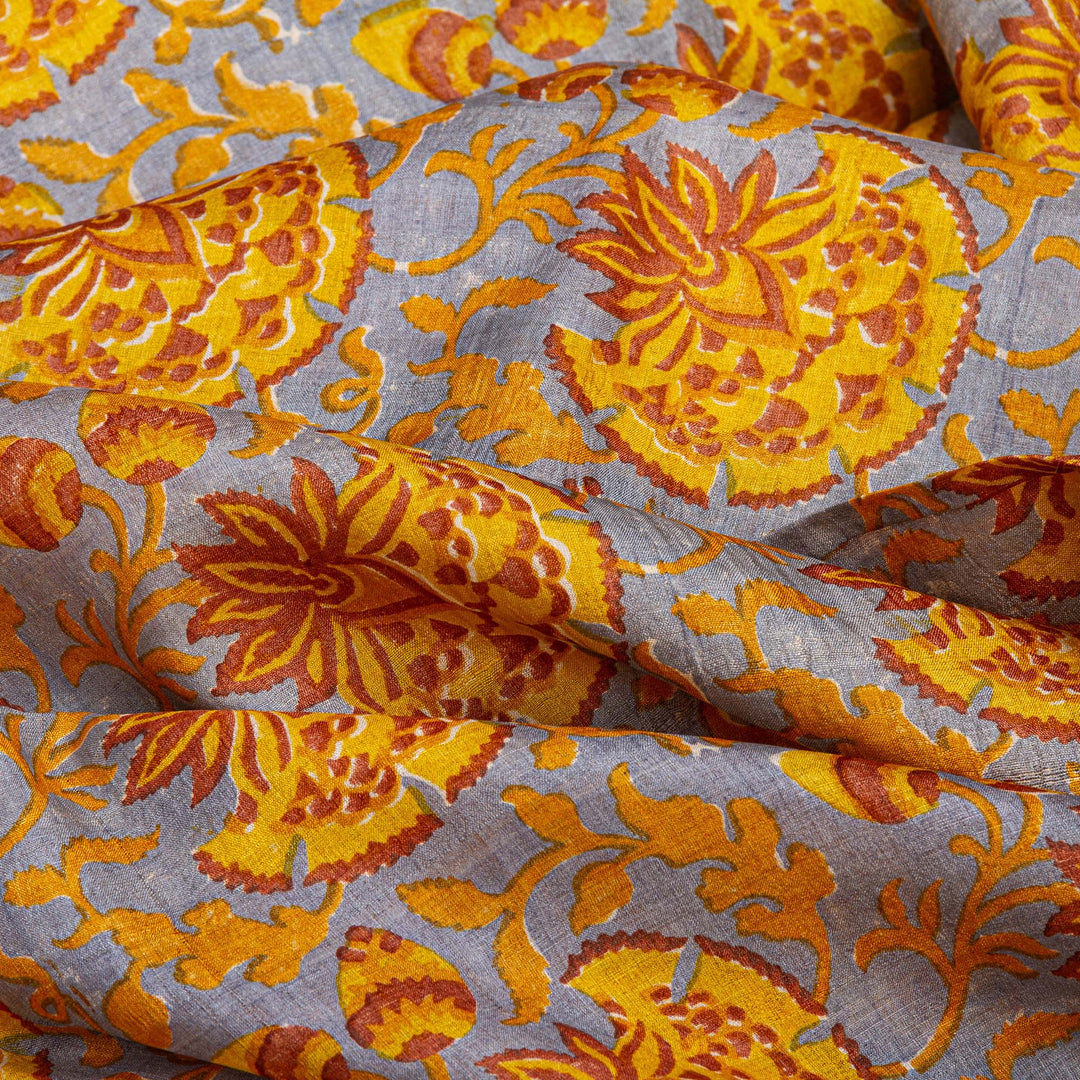 Kuberan Brown Grey Tussar Pure Silk Saree