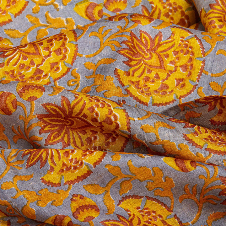 Kuberan Brown Grey Tussar Pure Silk Saree