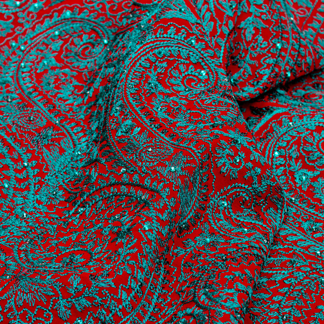 Kuberan Blue Red Georgette Saree