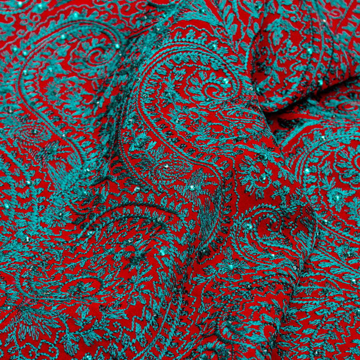 Kuberan Blue Red Georgette Saree