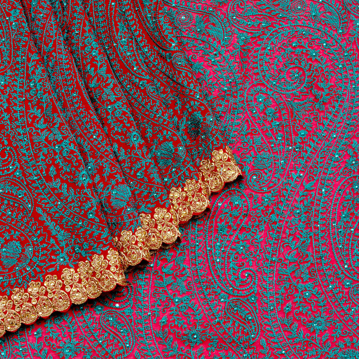 Kuberan Blue Red Georgette Saree