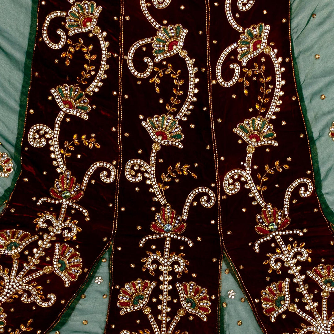 Kuberan Green Maroon Shimmer Georgette Saree