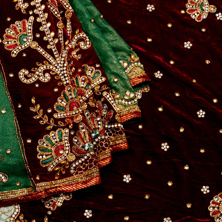 Kuberan Green Maroon Shimmer Georgette Saree