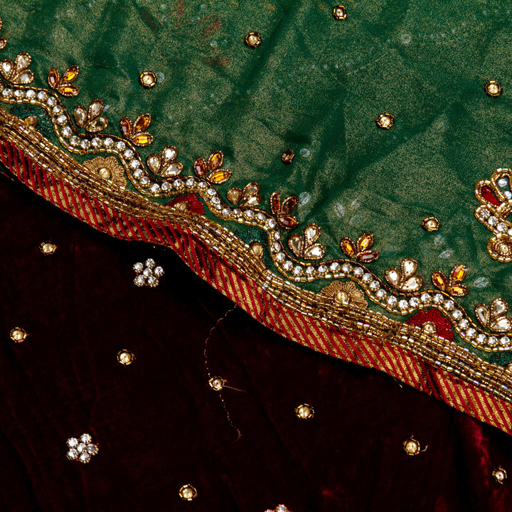 Kuberan Green Maroon Shimmer Georgette Saree