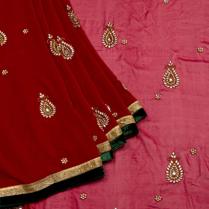 Kuberan Red Maroon Crepe Saree