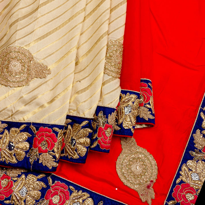 Kuberan Orange Cream Georgette Saree