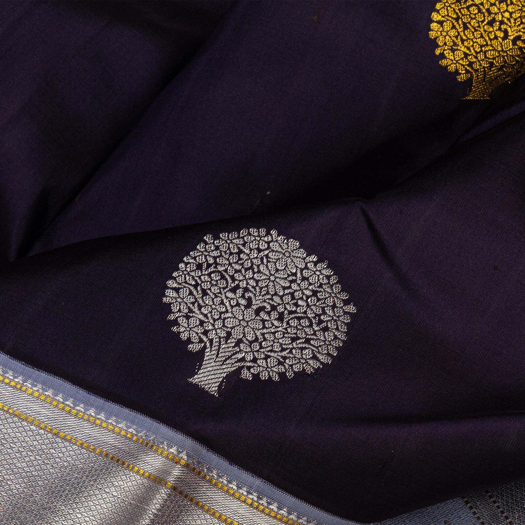 Kuberan Navy Blue Grey Kanchivaram Silk Saree