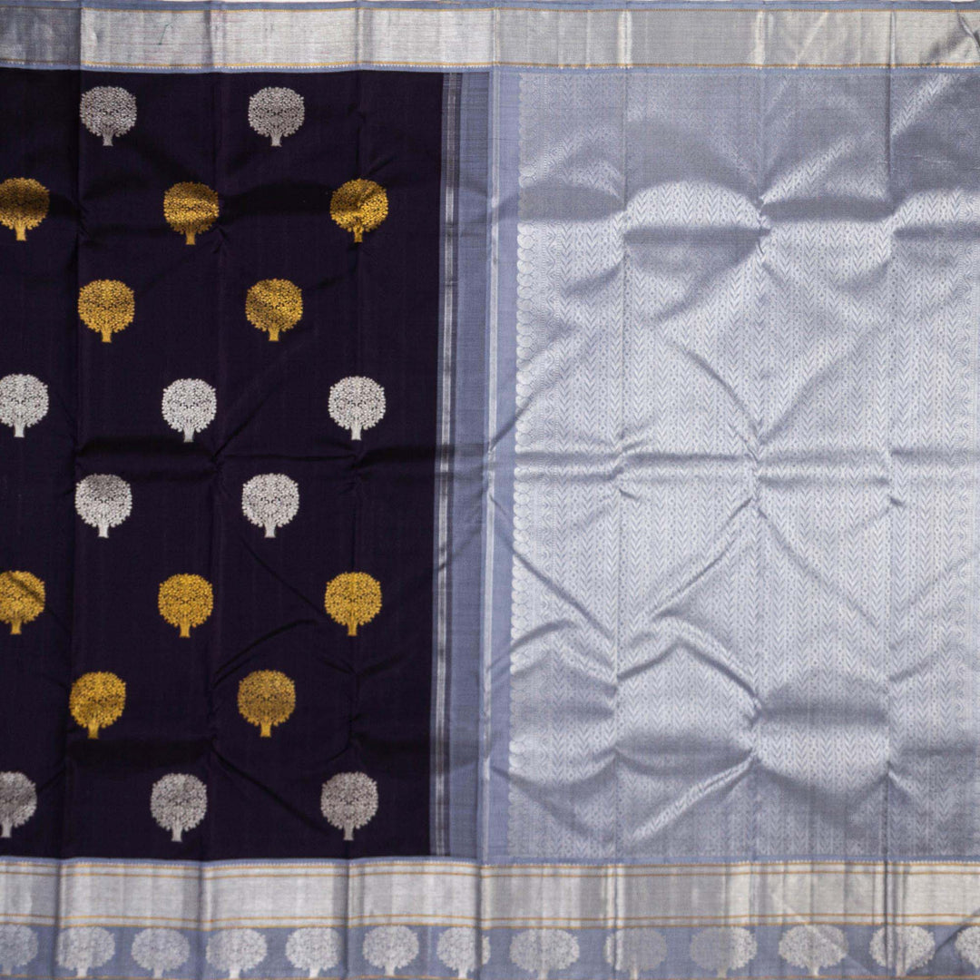 Kuberan Navy Blue Grey Kanchivaram Silk Saree