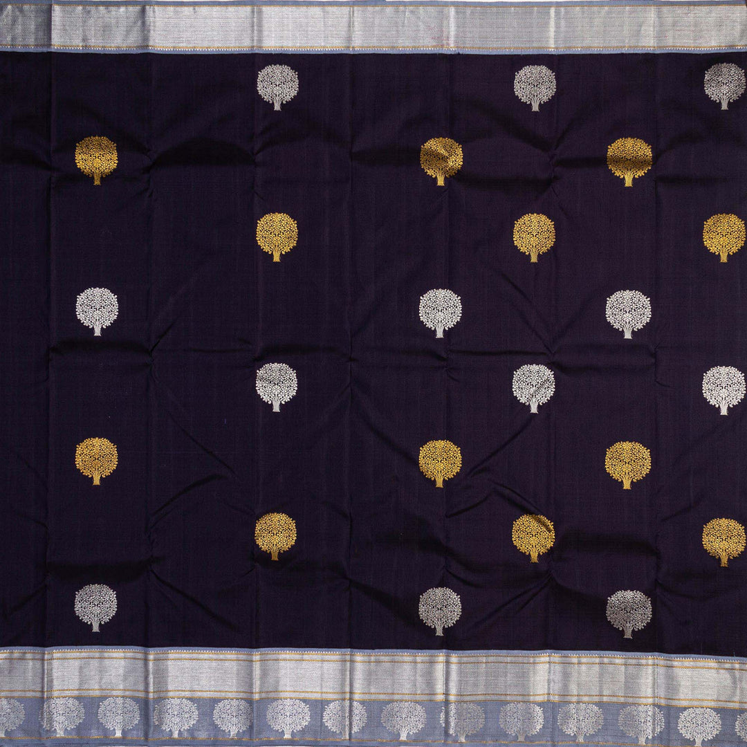 Kuberan Navy Blue Grey Kanchivaram Silk Saree