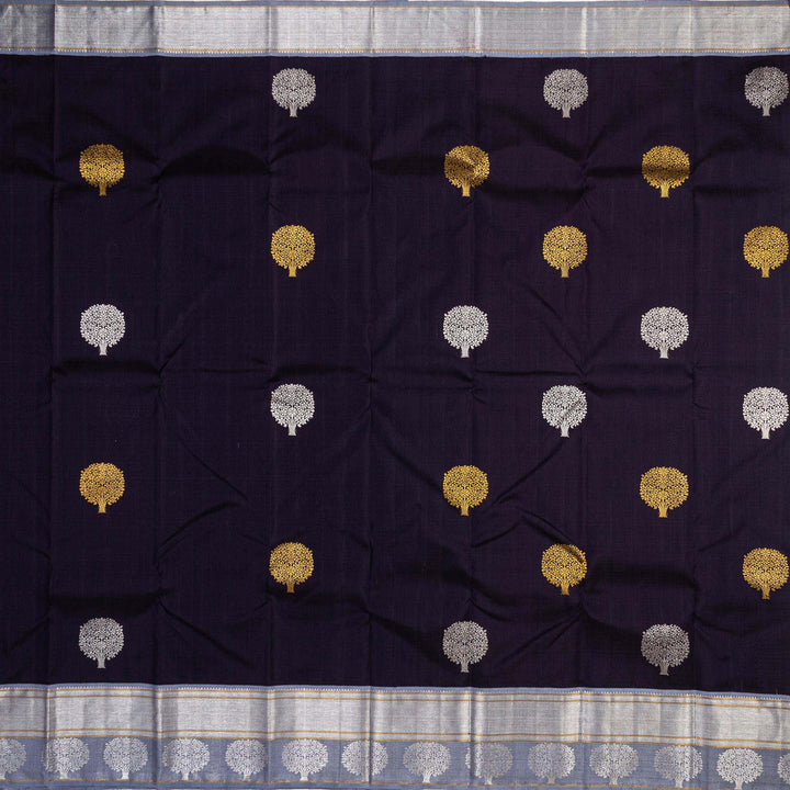 Kuberan Navy Blue Grey Kanchivaram Silk Saree