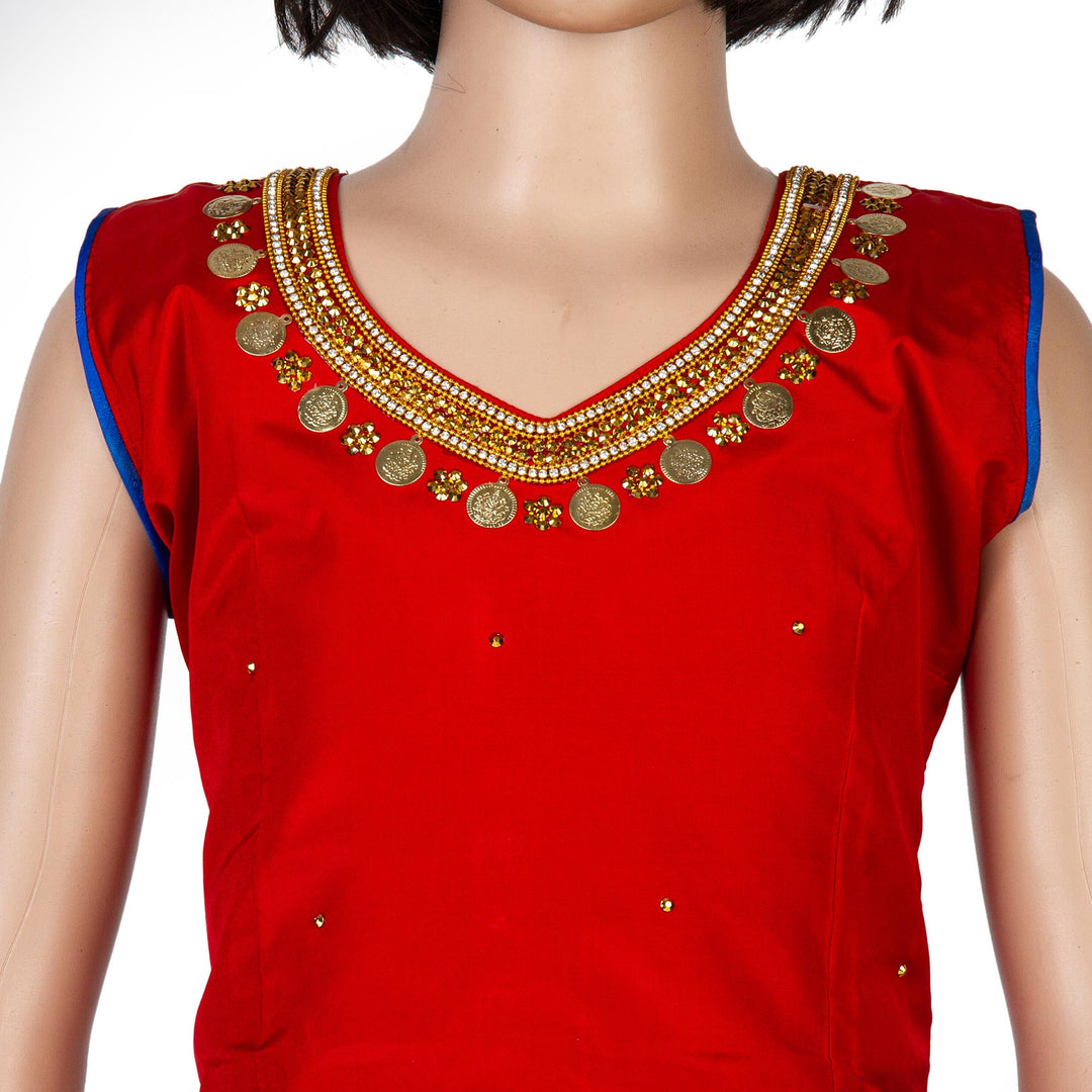 Kuberan Blue Orange Art Silk Readymade Pavada