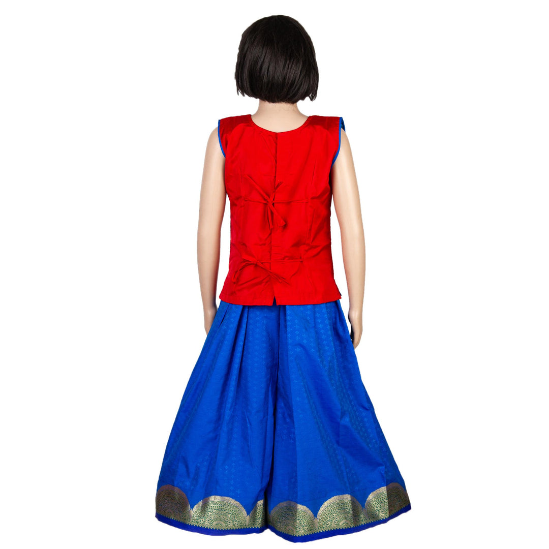 Kuberan Blue Orange Art Silk Readymade Pavada
