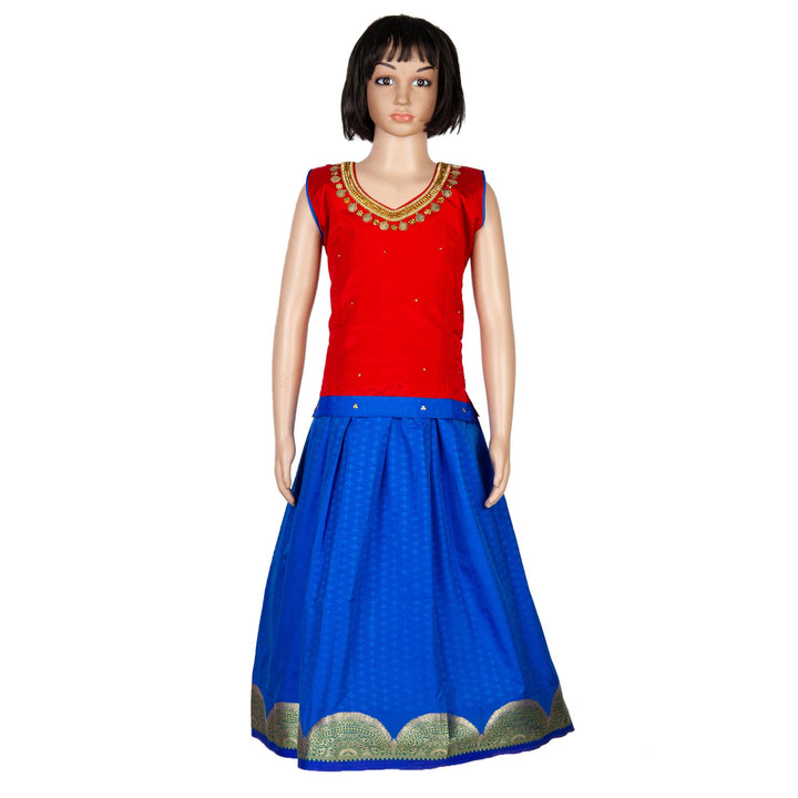 Kuberan Blue Orange Art Silk Readymade Pavada