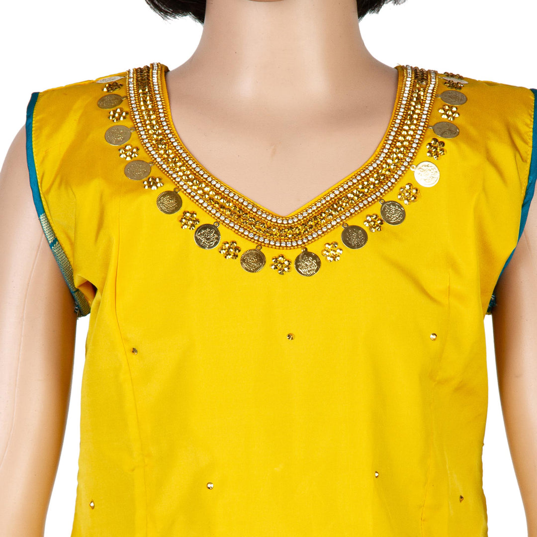 Kuberan Yellow Blue Art Silk Readymade Pavada