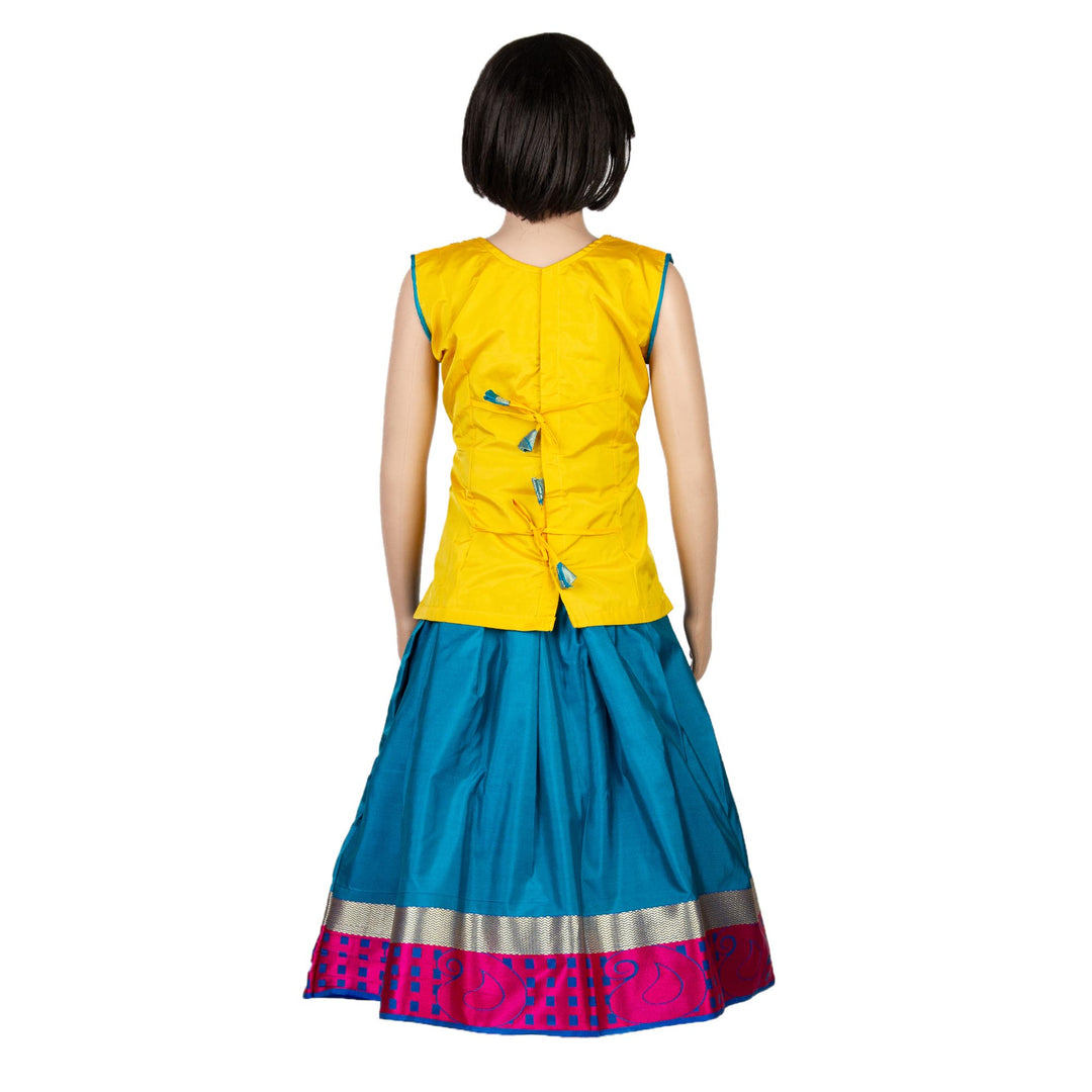 Kuberan Yellow Blue Art Silk Readymade Pavada