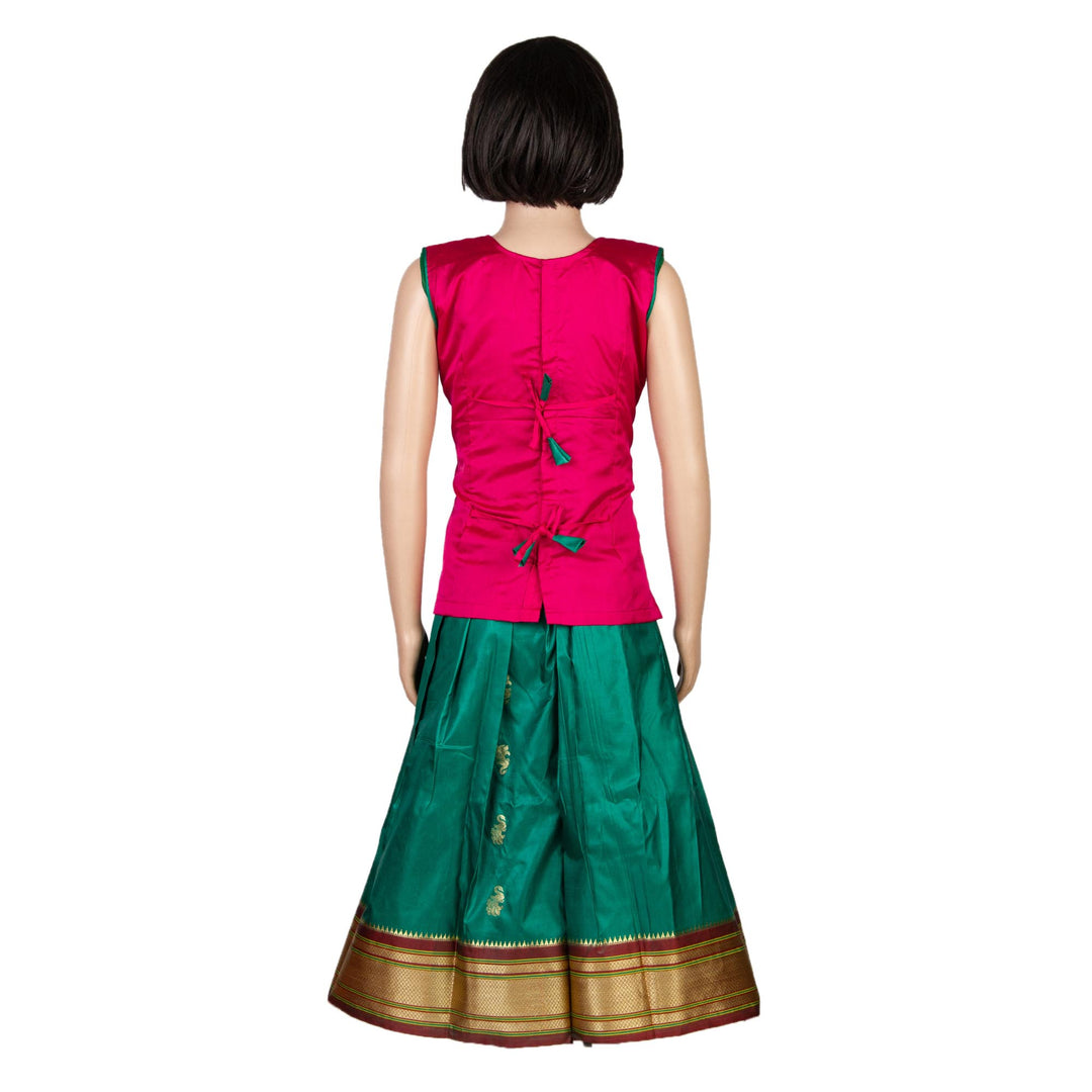 Kuberan Turquoise Pink Art Silk Readymade Pavada