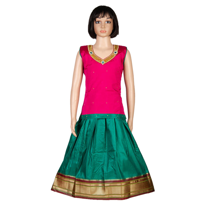 Kuberan Turquoise Pink Art Silk Readymade Pavada