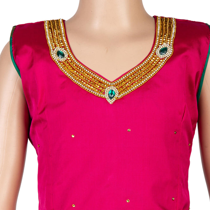 Kuberan Turquoise Pink Art Silk Readymade Pavada