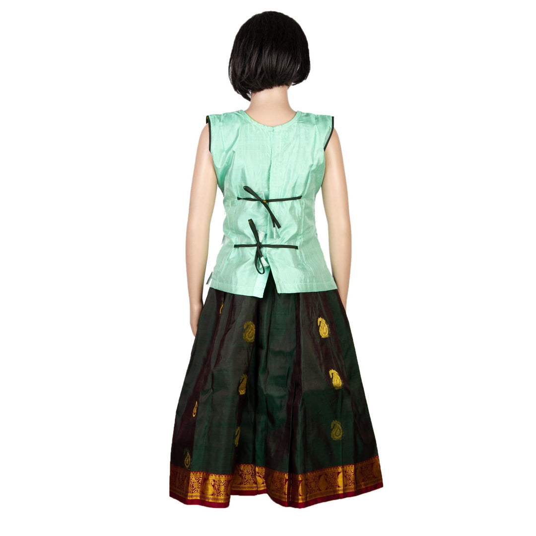 Kuberan Bottle Green Pure Silk Readymade Pavada