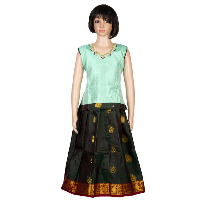 Kuberan Bottle Green Pure Silk Readymade Pavada