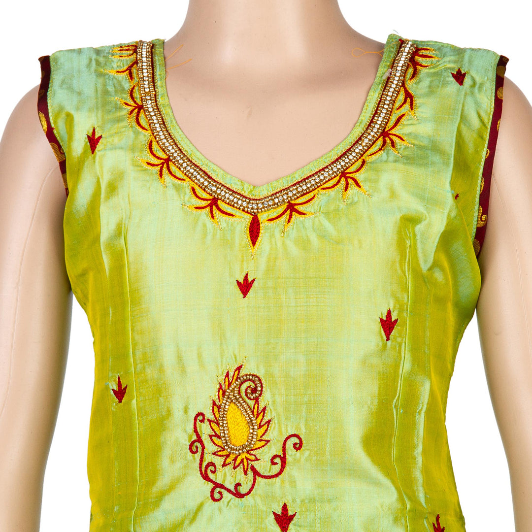 Kuberan Brown Green Pure Silk Readymade Pavada