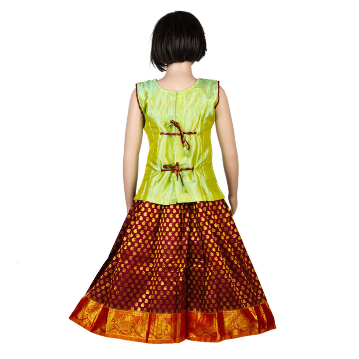 Kuberan Brown Green Pure Silk Readymade Pavada