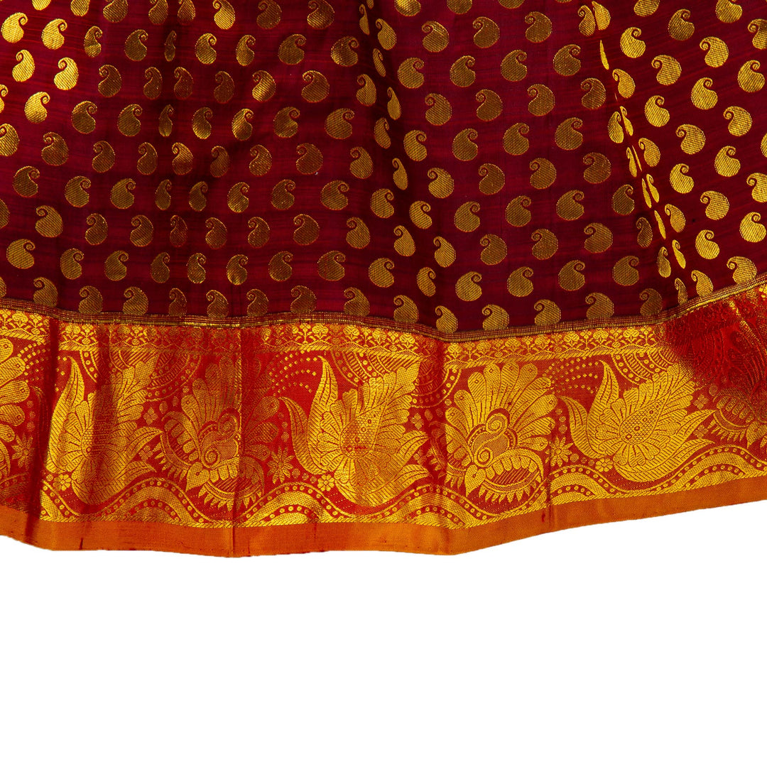 Kuberan Brown Green Pure Silk Readymade Pavada