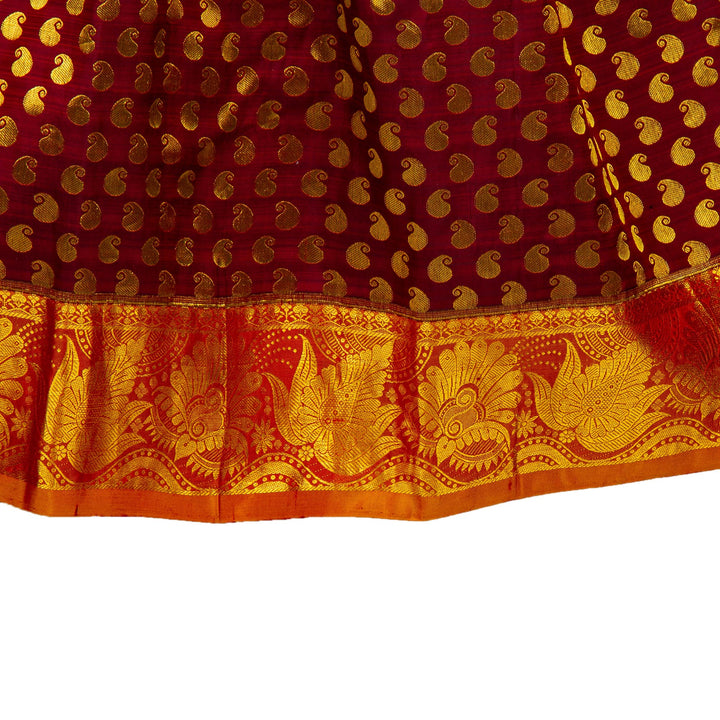 Kuberan Brown Green Pure Silk Readymade Pavada