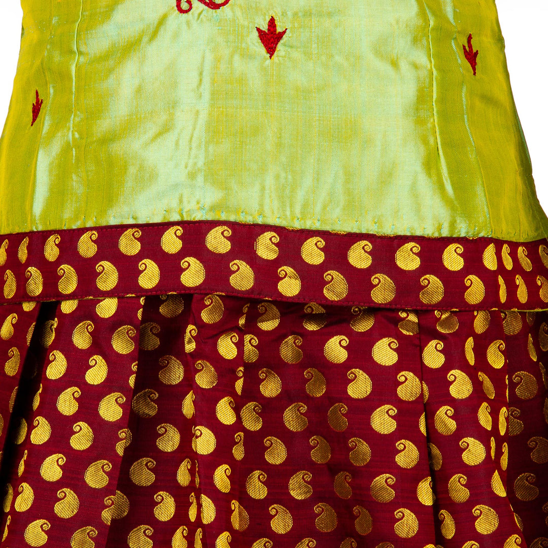 Kuberan Brown Green Pure Silk Readymade Pavada