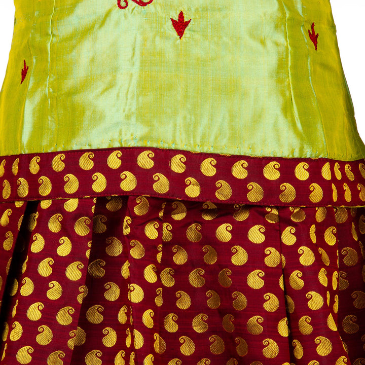 Kuberan Brown Green Pure Silk Readymade Pavada