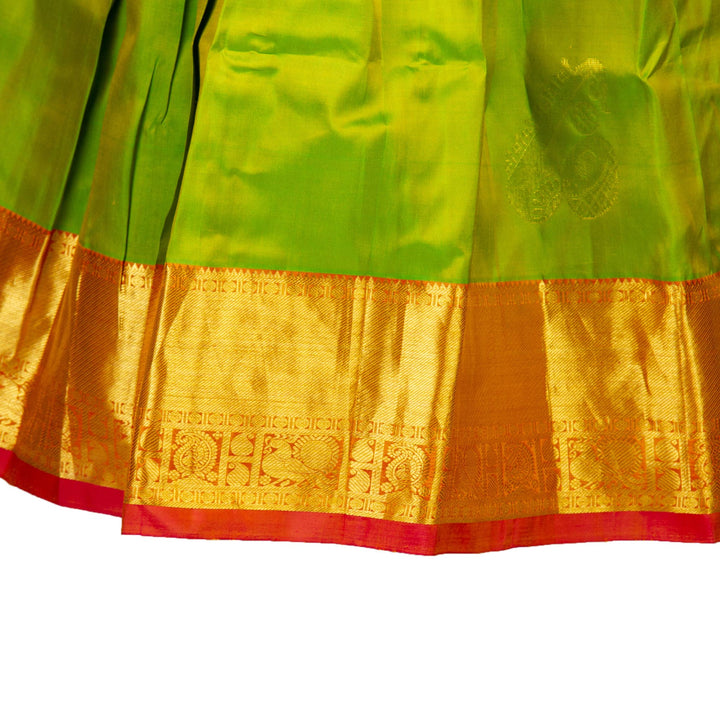 Kuberan Pink Green Pure Silk Readymade Pavada