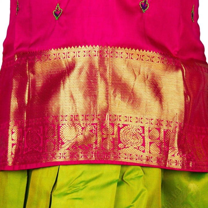 Kuberan Pink Green Pure Silk Readymade Pavada