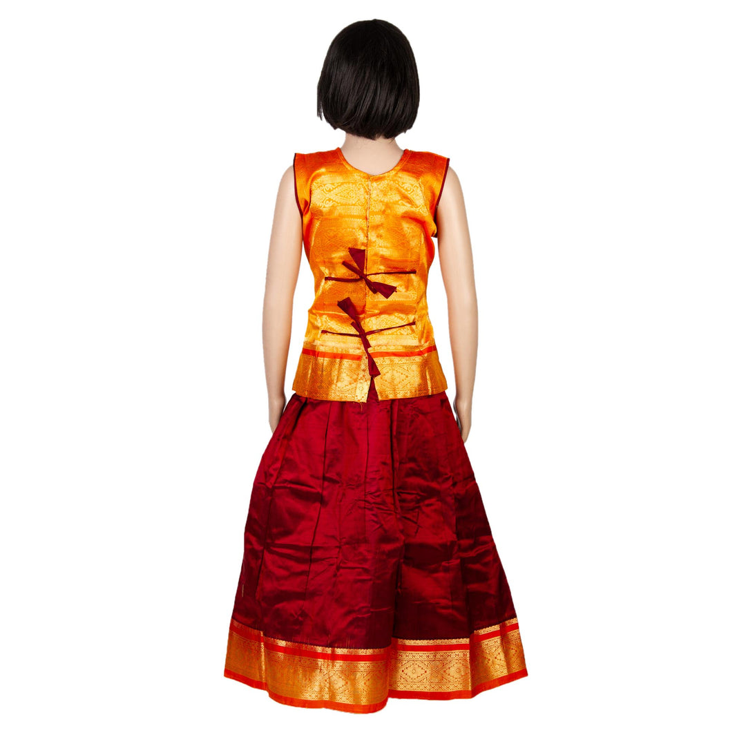 Kuberan Maroon Yellow Pure Silk Readymade Pavada