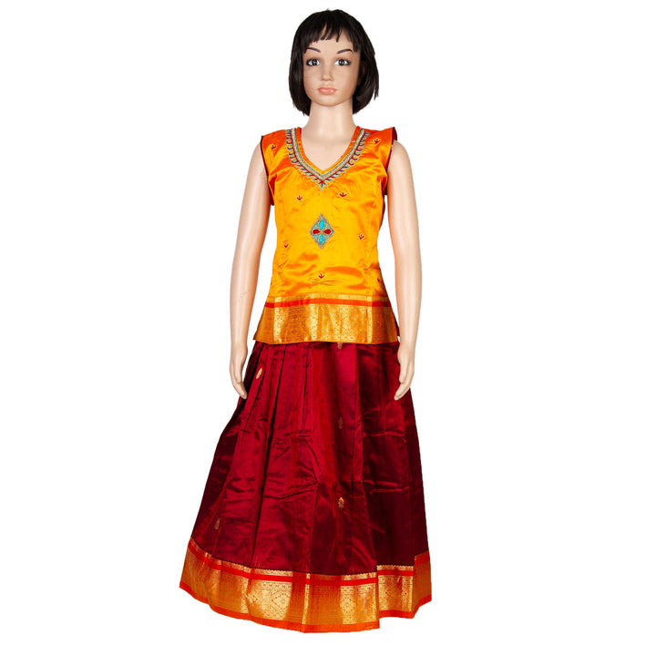 Kuberan Maroon Yellow Pure Silk Readymade Pavada