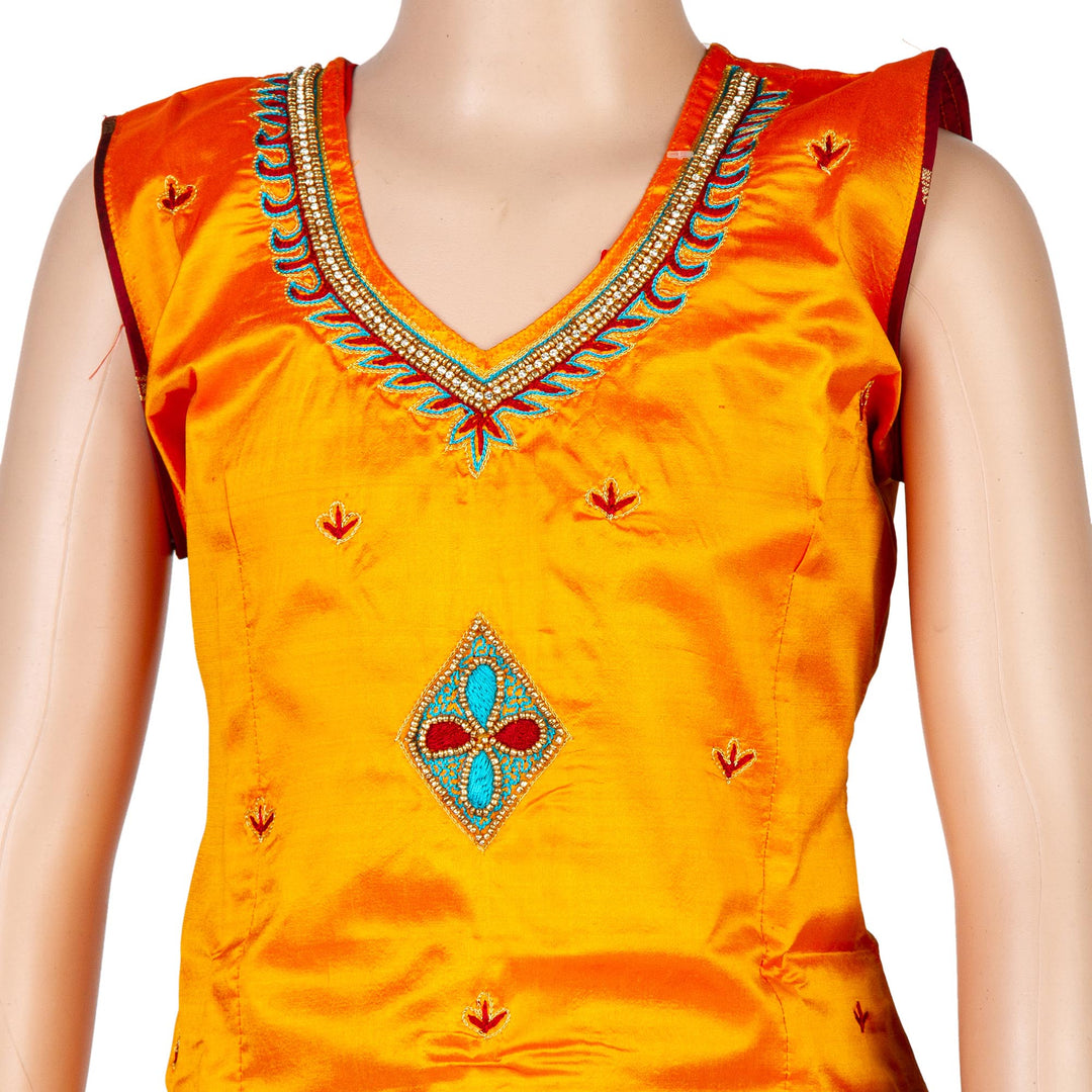 Kuberan Maroon Yellow Pure Silk Readymade Pavada