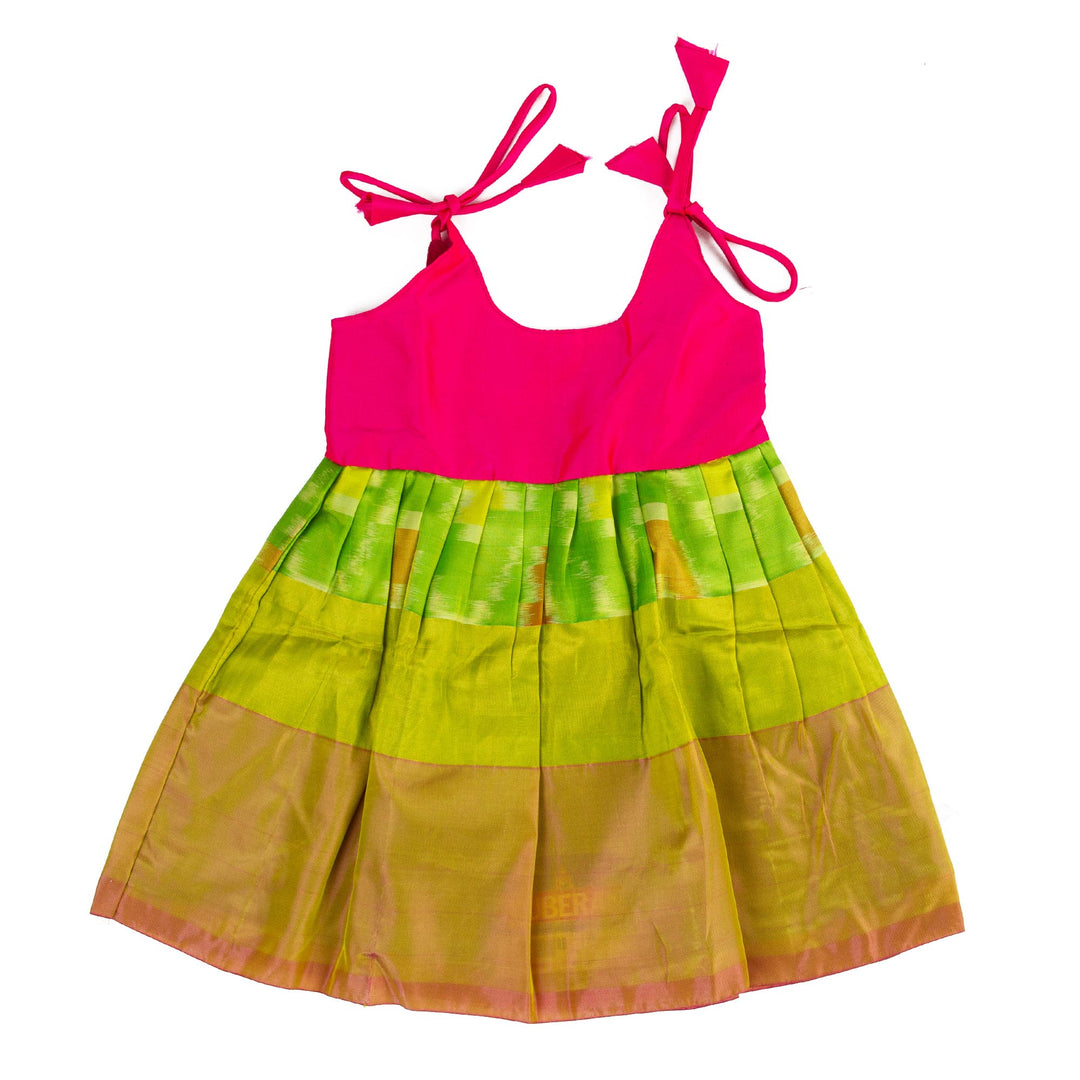 Kuberan Green Pink Pure Silk Readymade Pavada