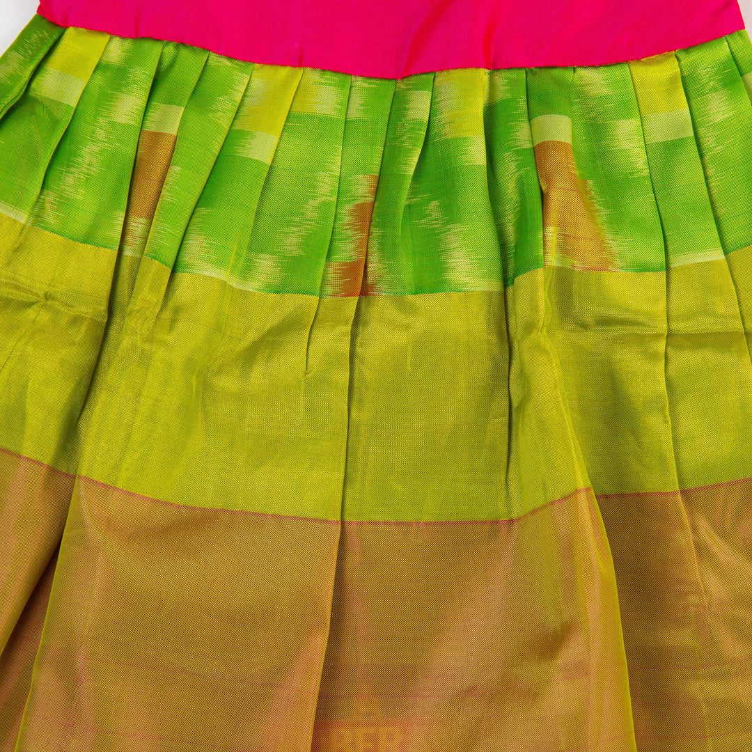 Kuberan Green Pink Pure Silk Readymade Pavada