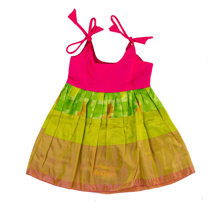 Kuberan Green Pink Pure Silk Readymade Pavada