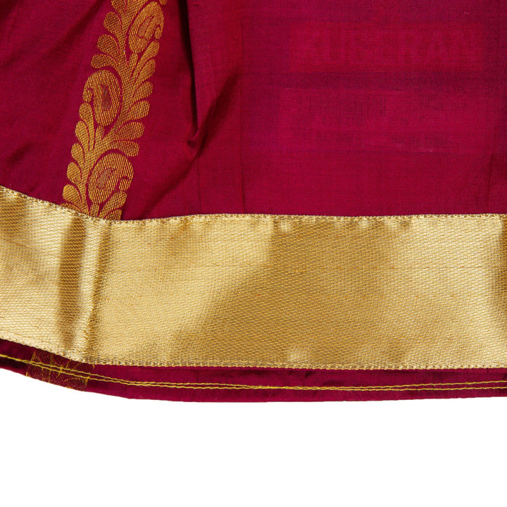 Kuberan Maroon White Pure Silk Readymade Pavada
