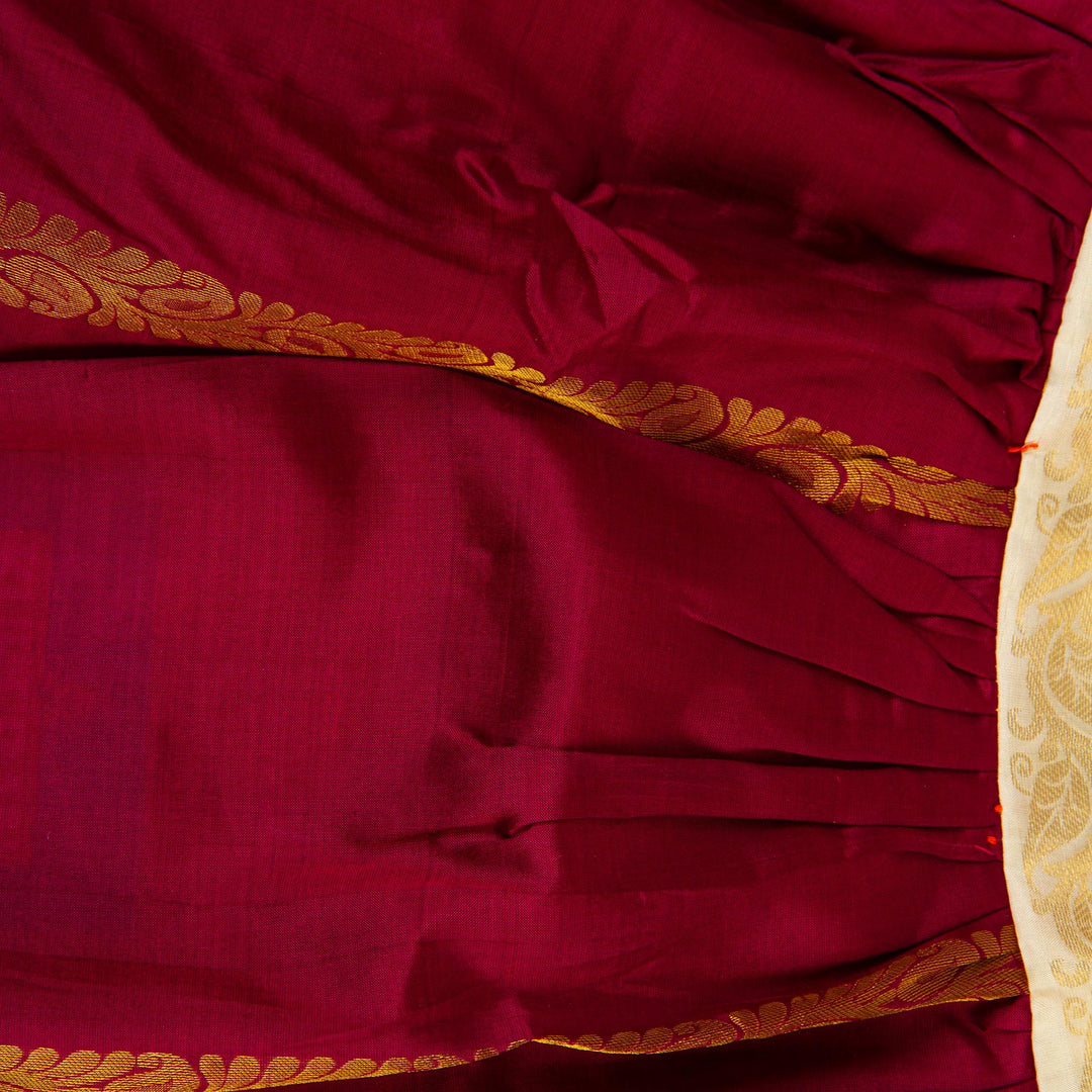 Kuberan Maroon White Pure Silk Readymade Pavada