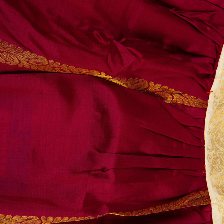 Kuberan Maroon White Pure Silk Readymade Pavada