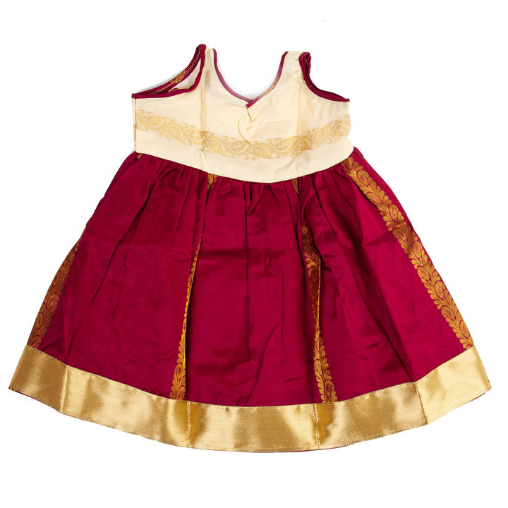 Kuberan Maroon White Pure Silk Readymade Pavada