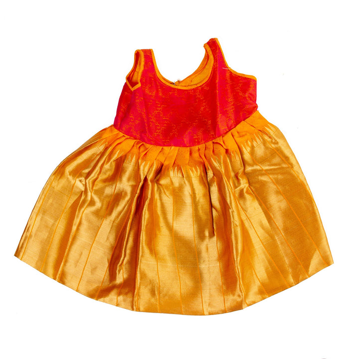 Kuberan Orange Golden Pure Silk Readymade Pavada