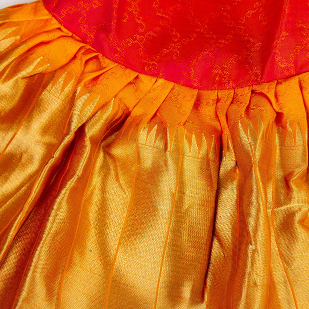 Kuberan Orange Golden Pure Silk Readymade Pavada