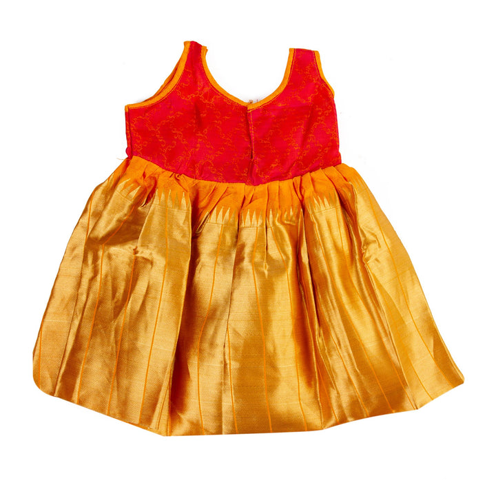 Kuberan Orange Golden Pure Silk Readymade Pavada