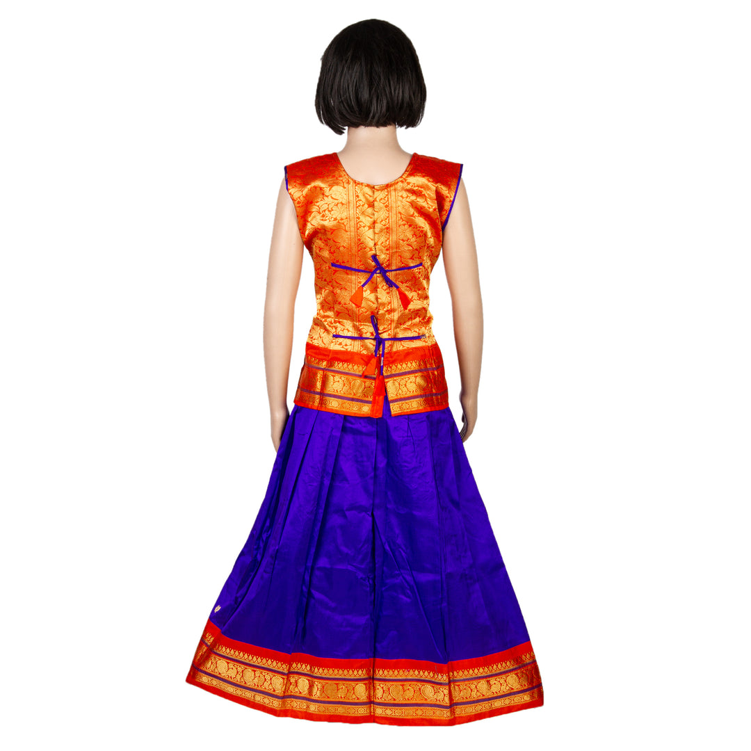 Kuberan Blue Orange Cotton Readymade Pavada